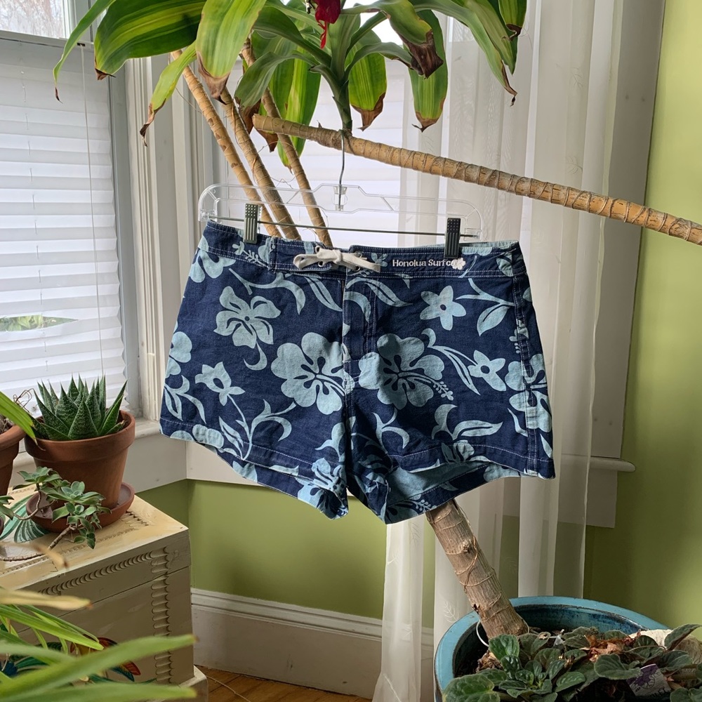 Vintage Honulua Surf 🌊Women’s 🌺 Board Shorts Size 11 Blue Hibiscus Floral - Picture 12 of 12